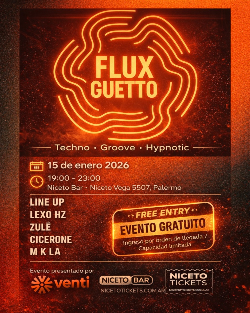 Flux guetto 15 ENE en Niceto Bar