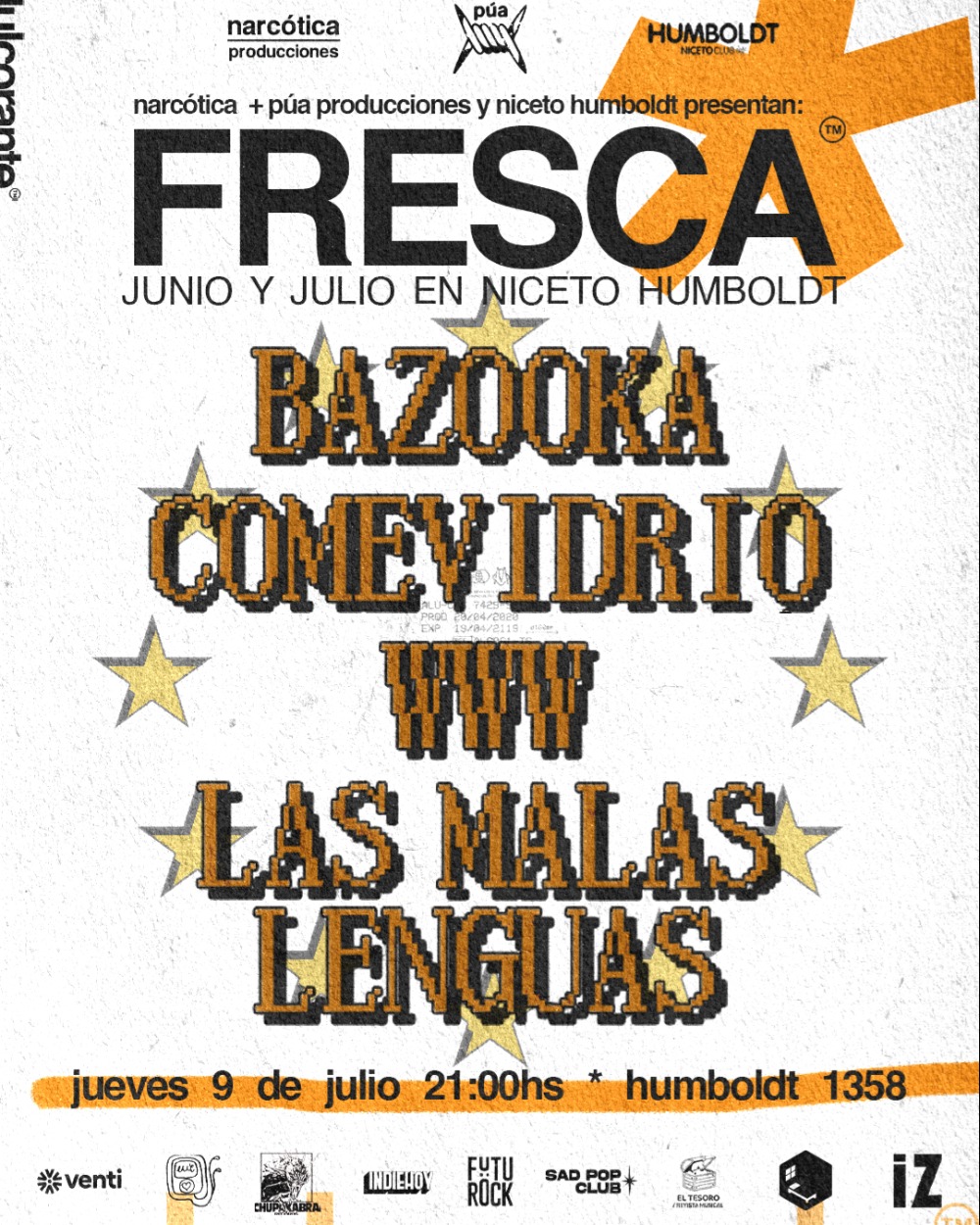 FRESCA DÍA 3 09.07: Bazooka + Comevidrio + WWW + Las Malas Lenguas en Humboldt | Niceto Club (+18 años)